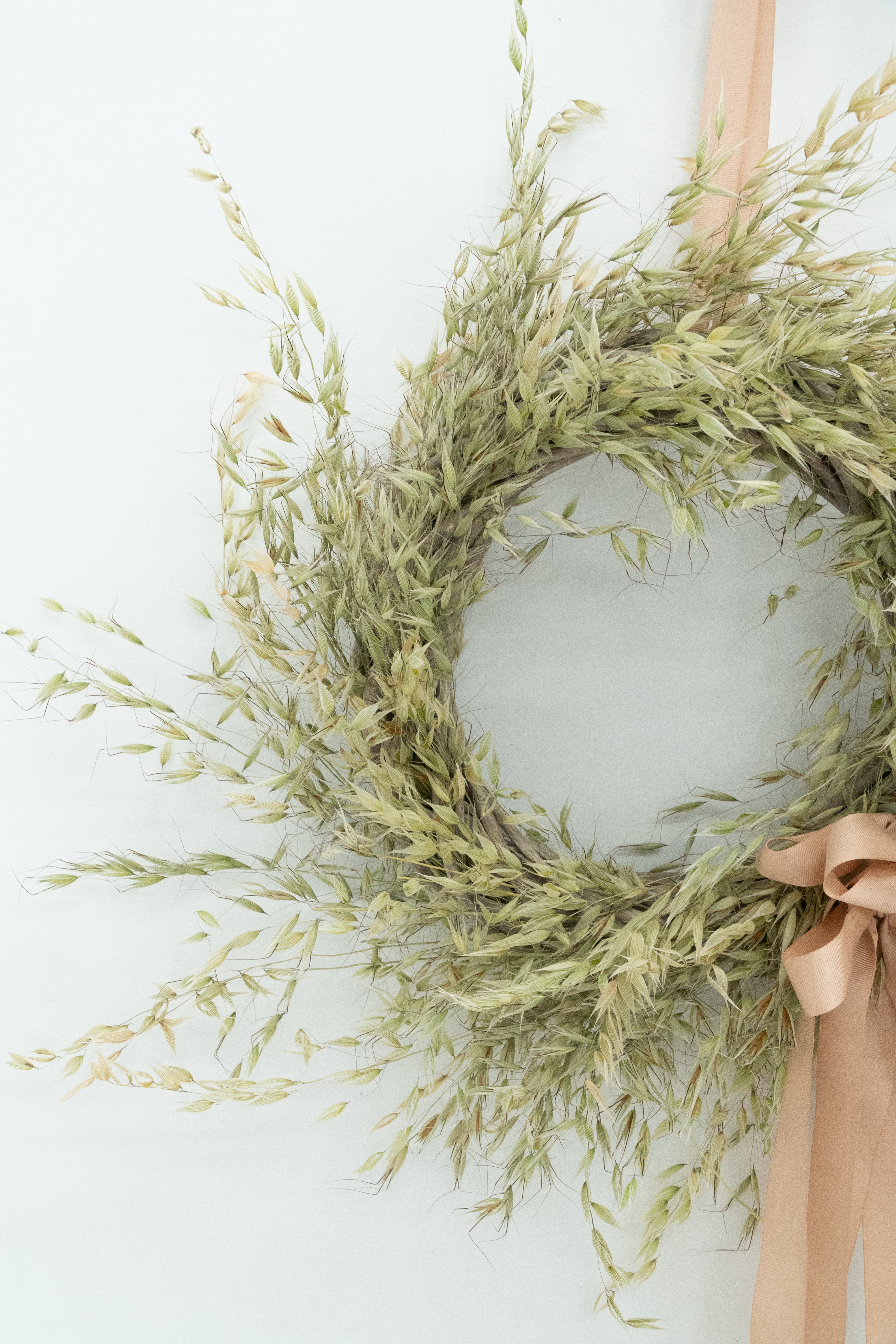 Dried Wild Oats Wreath with Nude Triple Bow