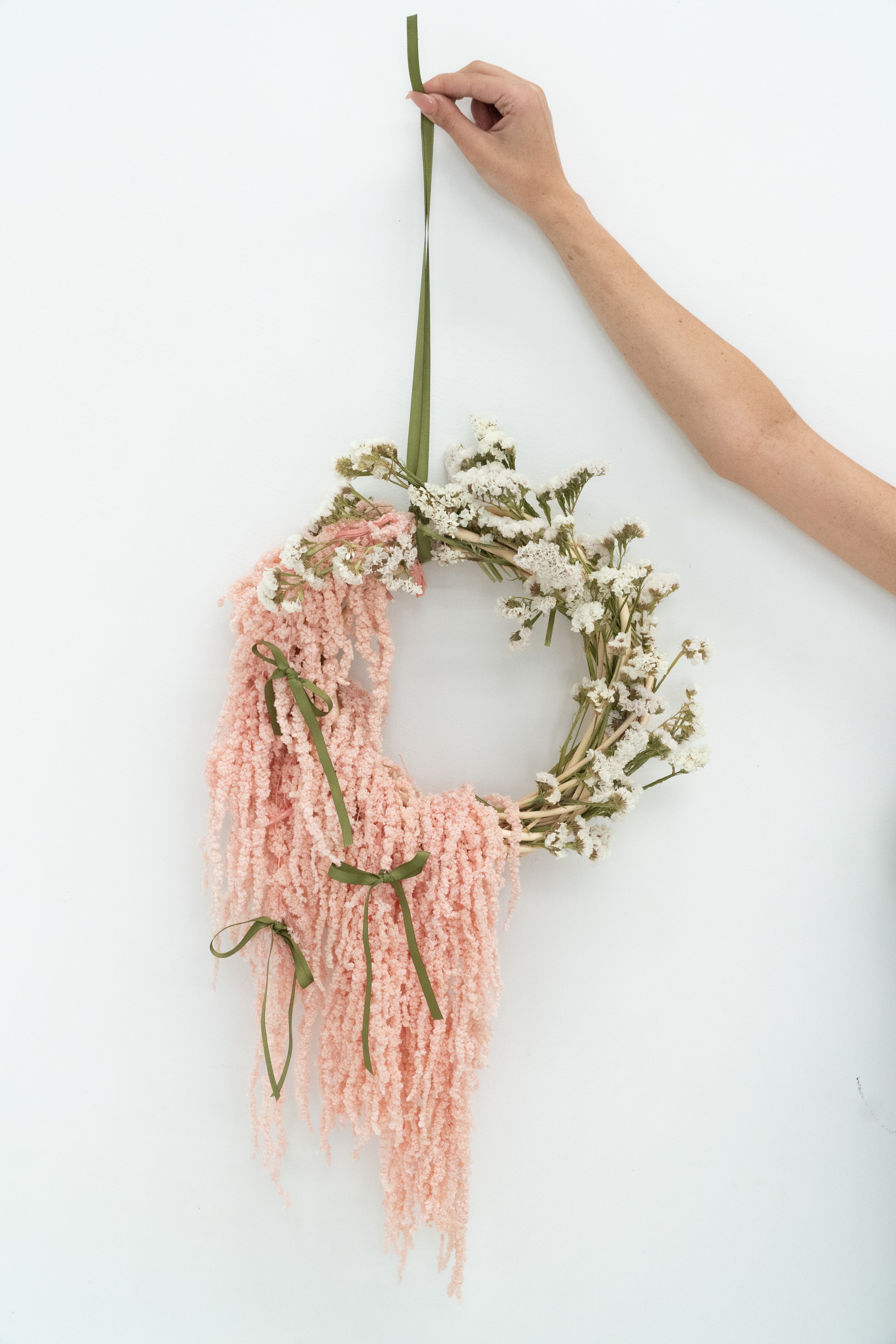 Preserved Amaranthus and Status Wreath with Olive Dainty Bow