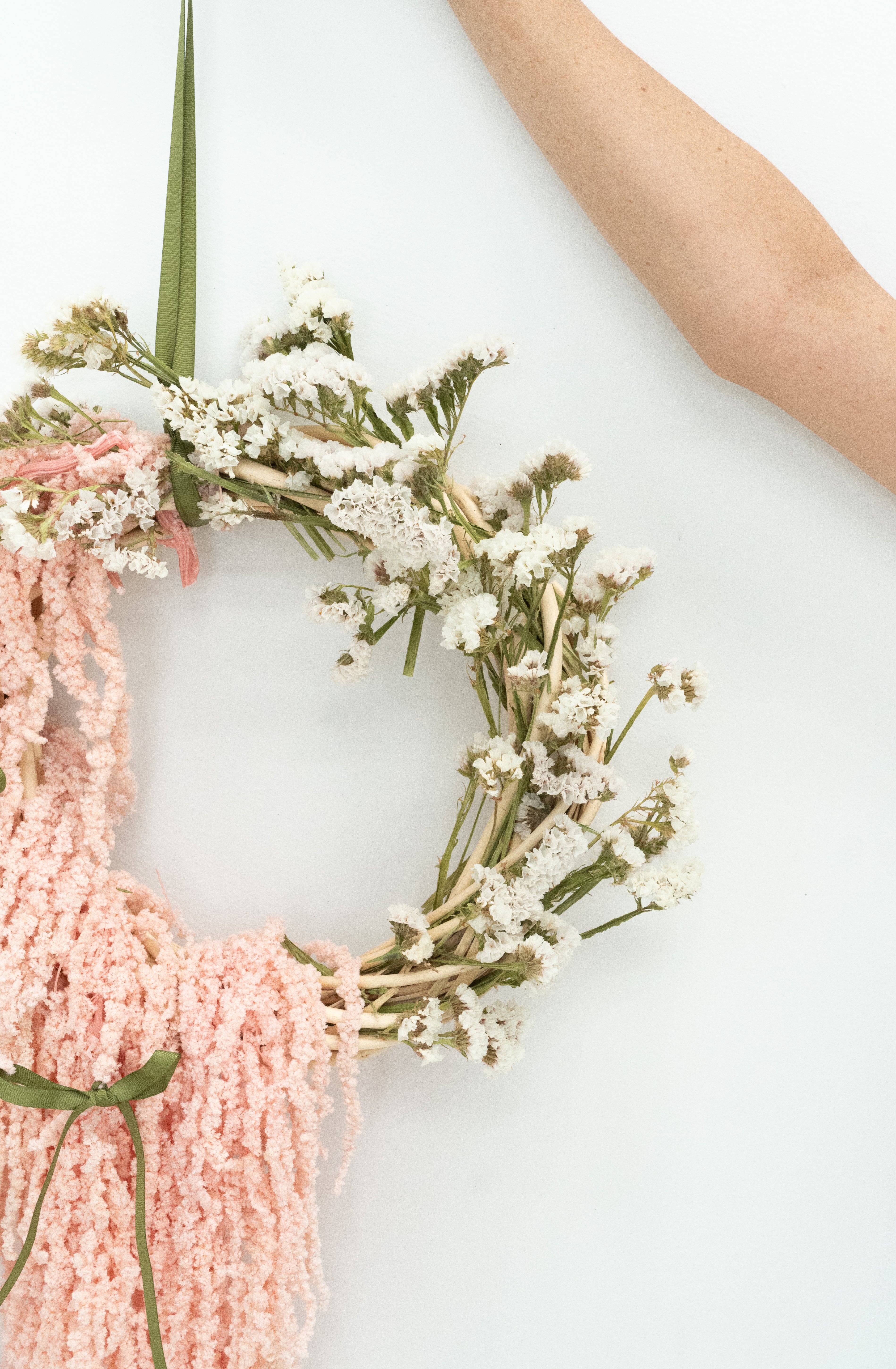 Preserved Amaranthus and Status Wreath with Olive Dainty Bow