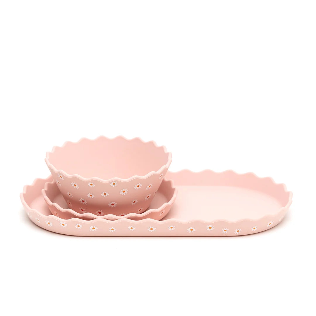 Chino Club - Pink Daisy Wavy Edge Silicone Bowl & Plate Set